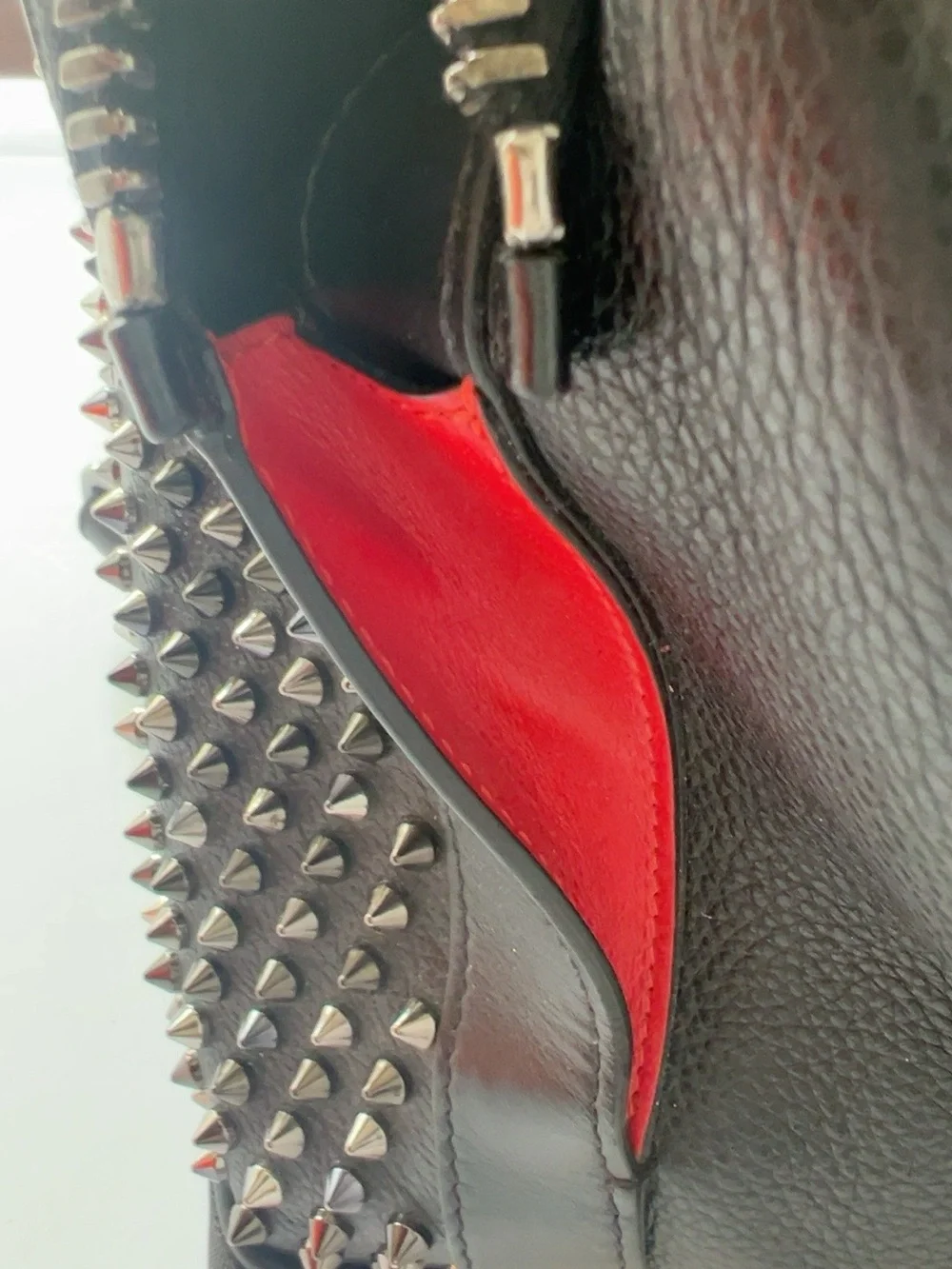 Christian Louboutin SPIKED EXPLORAFUNK Black Leather Studded Backpack Red